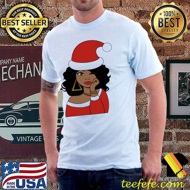 Top afro Santa Girl Black Woman Christmas Wink Eye Shirt Unisex Top afro Santa Girl Black Woman Christmas Wink Eye Shirt Unisex