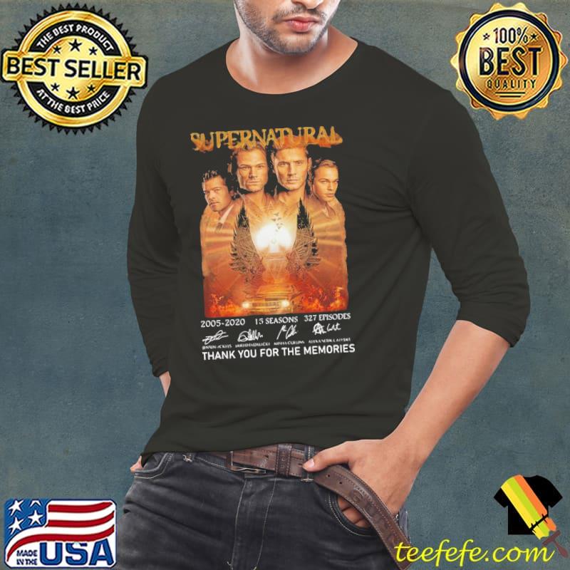 Top Hot Supernatural 2005 2020 15 Seasons 327 Episodes Thank You For The Memories Signatures Shirt Long Sleeve Tee Top Hot Supernatural 2005 2020 15 Seasons 327 Episodes Thank You For The Memories Signatures Shirt Long Sleeve Tee