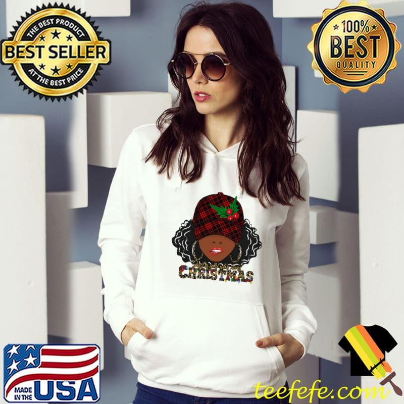 Top just A Girl Who Loves Christmas Black African American Santa Shirt