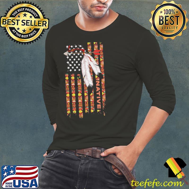 Top native American Flag Feathers Shirt Long Sleeve Tee Top native American Flag Feathers Shirt Long Sleeve Tee