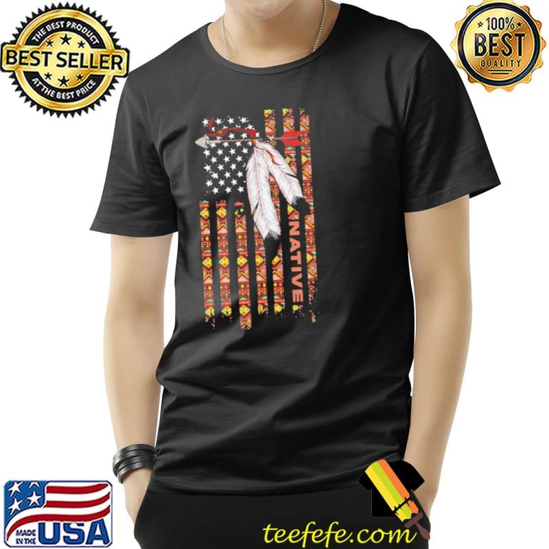 Top native American Flag Feathers Shirt Unisex Top native American Flag Feathers Shirt Unisex