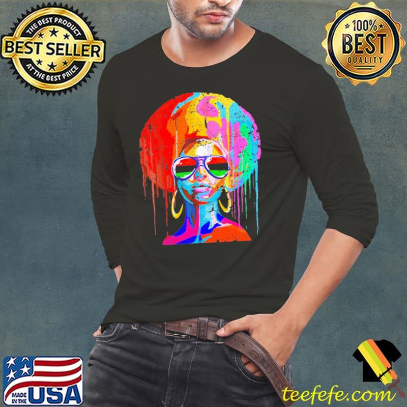 Top Rainbow Paint Splatter Afro Woman Vintage Shirt