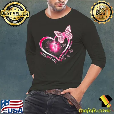 Womens Breast Cancer Awareness Heart Cross Butterfly Gift Survivor T Shirt