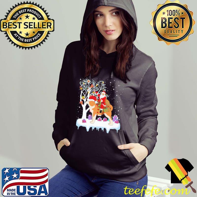 Xmas Lighting Tree Santa Riding Akita Christmas Shirt Xmas Lighting Tree Santa Riding Akita Christmas Shirt