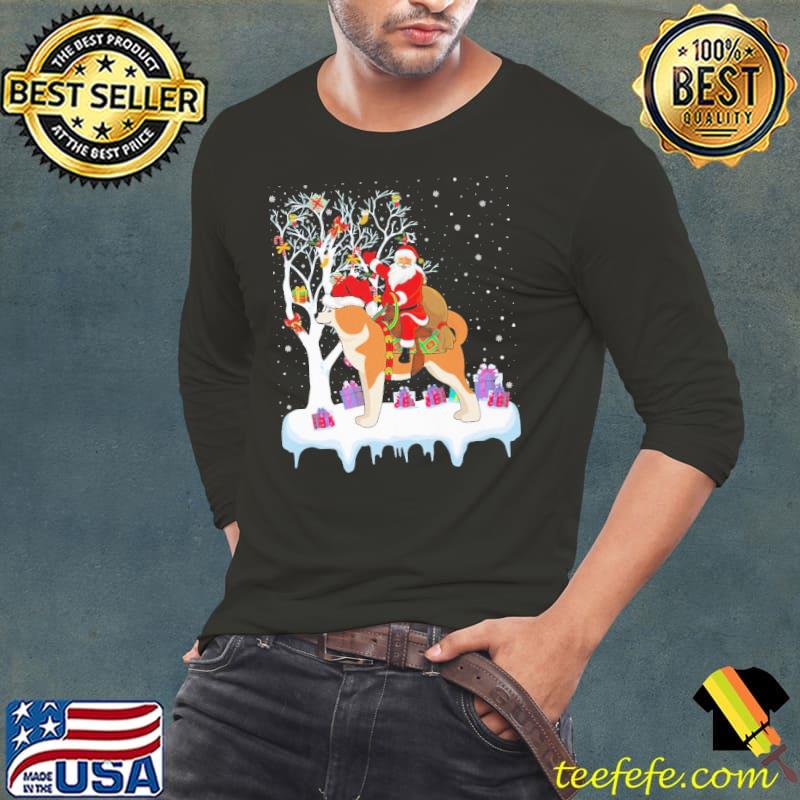Xmas Lighting Tree Santa Riding Akita Christmas Shirt Long Sleeve Tee Xmas Lighting Tree Santa Riding Akita Christmas Shirt Long Sleeve Tee