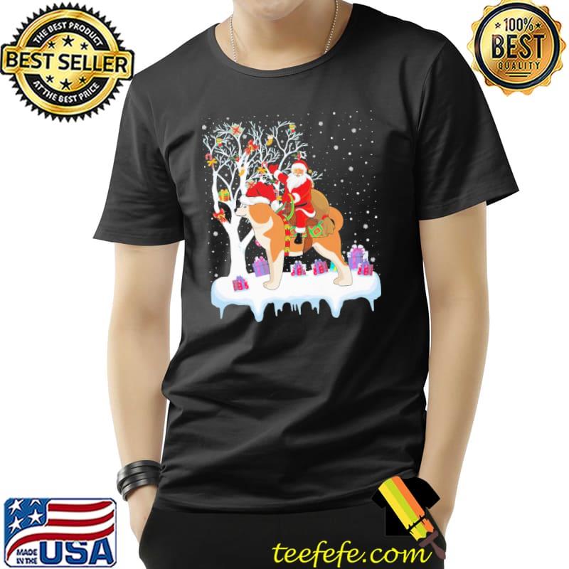 Xmas Lighting Tree Santa Riding Akita Christmas Shirt Unisex Xmas Lighting Tree Santa Riding Akita Christmas Shirt Unisex