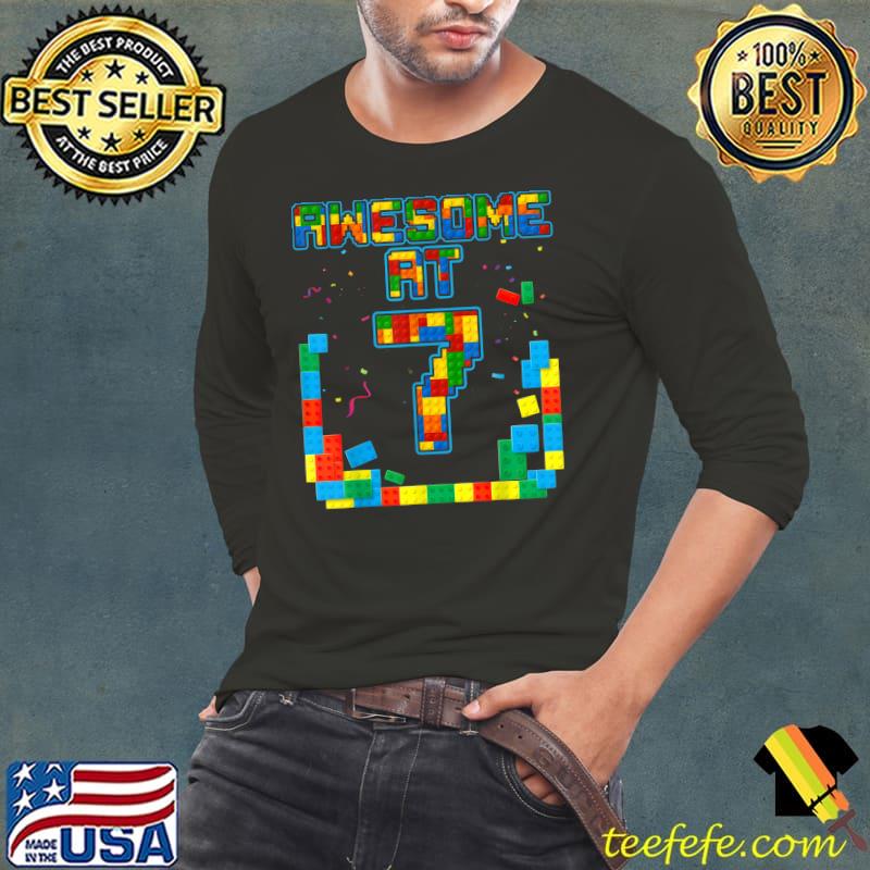 Awesome At 7 Birthday Boy Building Blocks Bricks T-Shirt Long Sleeve Tee Awesome At 7 Birthday Boy Building Blocks Bricks T-Shirt Long Sleeve Tee