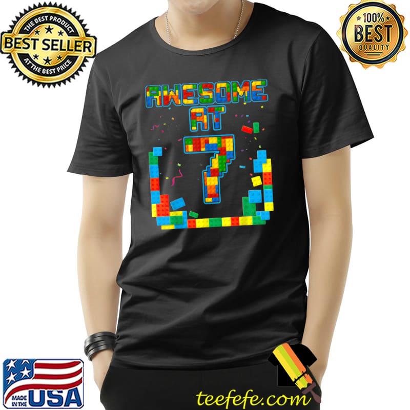 Awesome At 7 Birthday Boy Building Blocks Bricks T-Shirt Unisex Awesome At 7 Birthday Boy Building Blocks Bricks T-Shirt Unisex