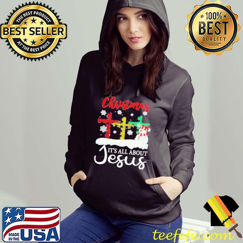 Awesome Christmas It’s All About Jesus Plaid Cross Snowman Shirt