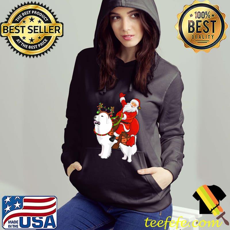 Awesome Family Matching Funny Santa Riding Great Pyrenees Christmas T-Shirt
