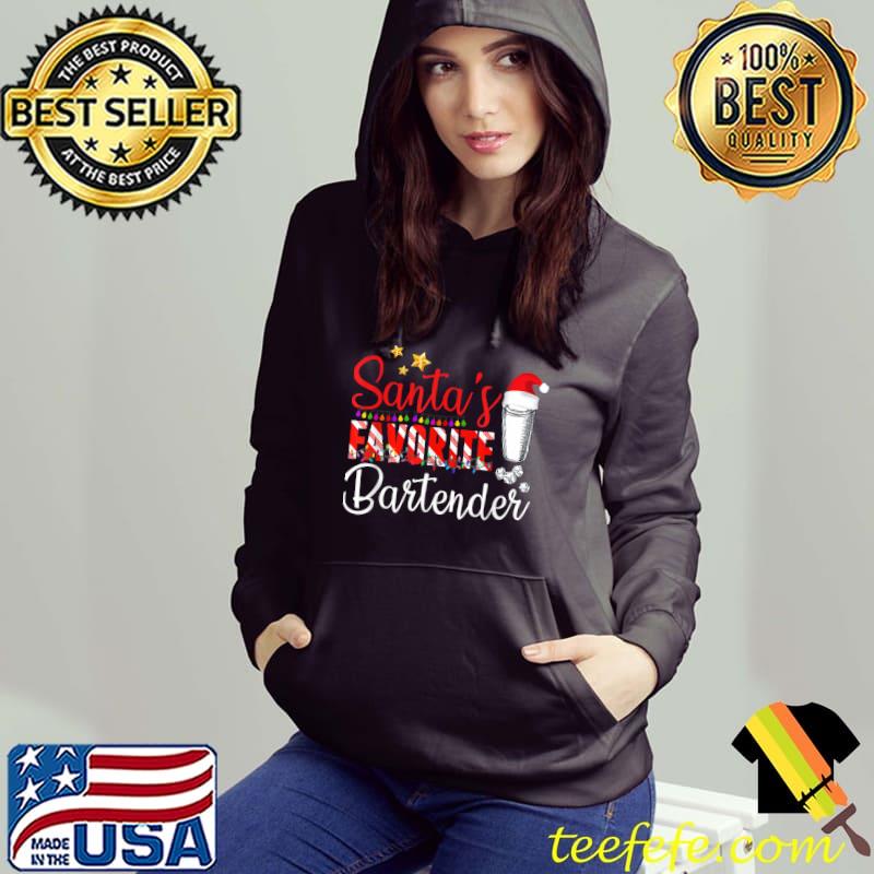 Santa's Favorite Bartender Santa Christmas Hat In Snow T-Shirt