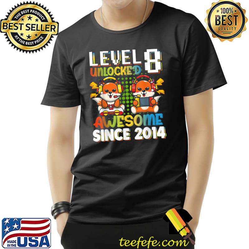 Best Level 8 Unlocked Cute Fox Gaming Video Game 8th Birthday Kid T-Shirt Unisex Best Level 8 Unlocked Cute Fox Gaming Video Game 8th Birthday Kid T-Shirt Unisex