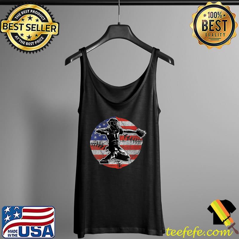 Catcher with Baseball American Flag Ball T- Tank Top Catcher with Baseball American Flag Ball T- Tank Top