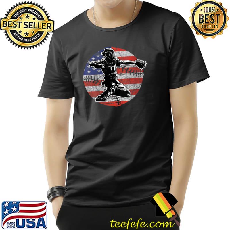 Catcher with Baseball American Flag Ball T- Unisex Catcher with Baseball American Flag Ball T- Unisex