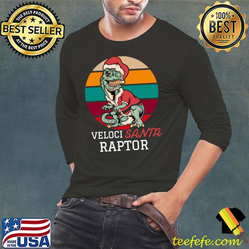 Christmas Veloci Santa Raptor on vintage sunset xmas pajamas T- Long Sleeve Tee Christmas Veloci Santa Raptor on vintage sunset xmas pajamas T- Long Sleeve Tee