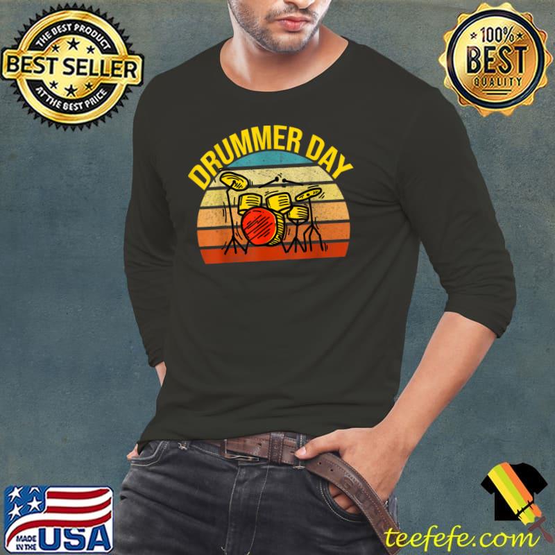 DRUMMER DAY vintage T-Shirt Long Sleeve Tee DRUMMER DAY vintage T-Shirt Long Sleeve Tee