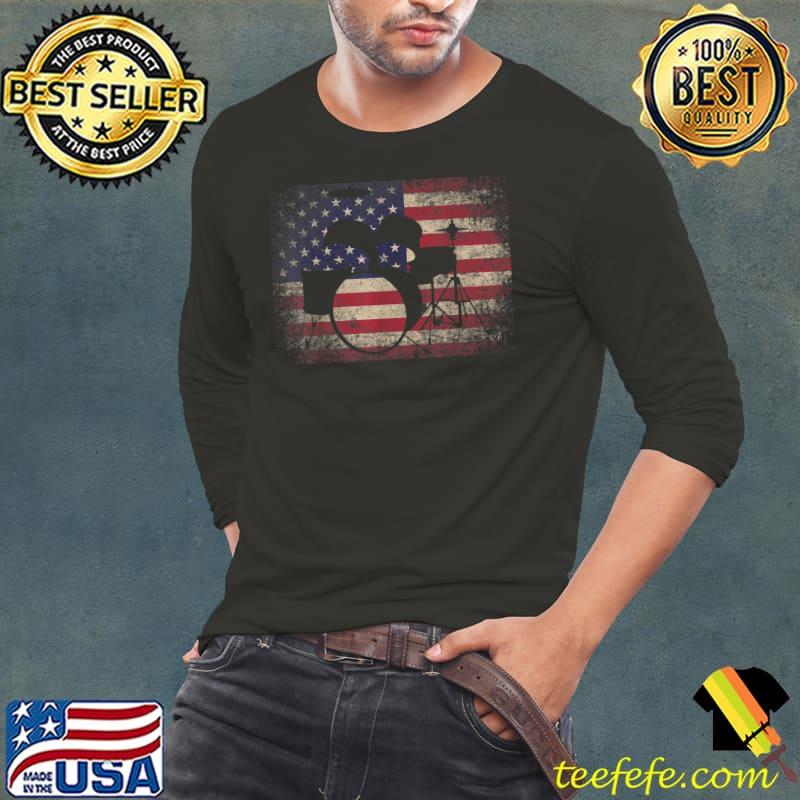 Drums Drummer 4th of July Christmas Gift American Flag T-Shirt Long Sleeve Tee Drums Drummer 4th of July Christmas Gift American Flag T-Shirt Long Sleeve Tee