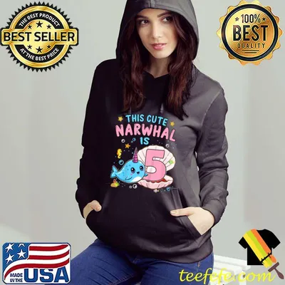 Funny Kids 5th Birthday 5 Year Old Girl Boy Gift Narwhal Sea Unicorn T Shirt