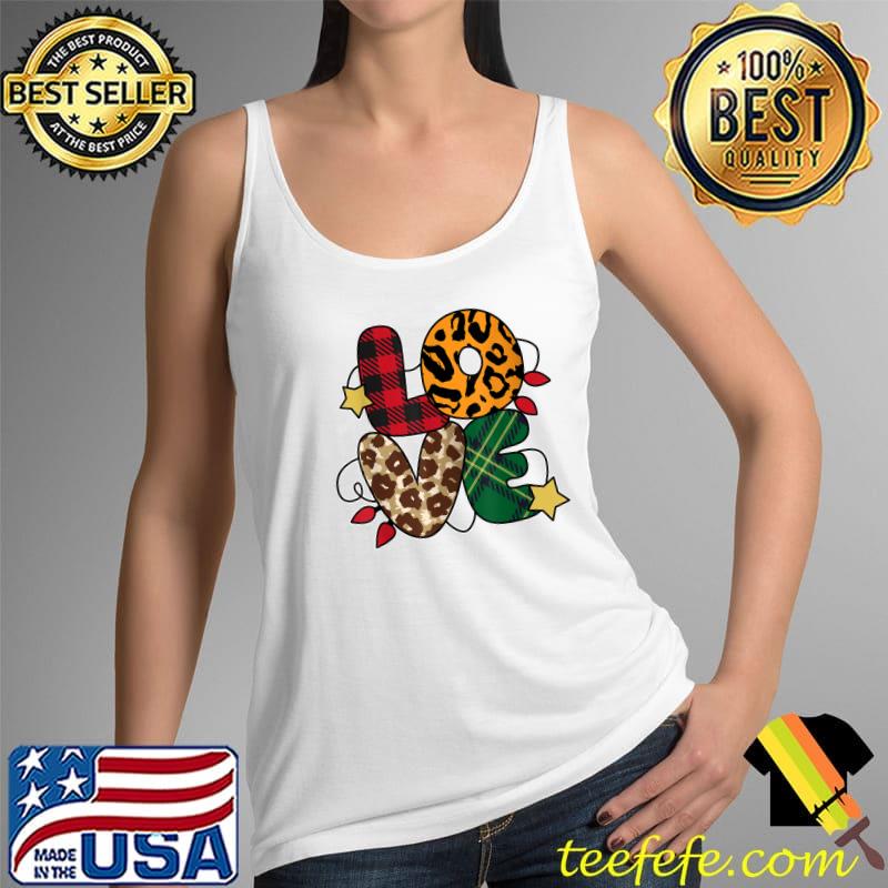 Funny Love Christmas Plaid Leopard Print Christmas Lights T-Shirt Tank Top Funny Love Christmas Plaid Leopard Print Christmas Lights T-Shirt Tank Top