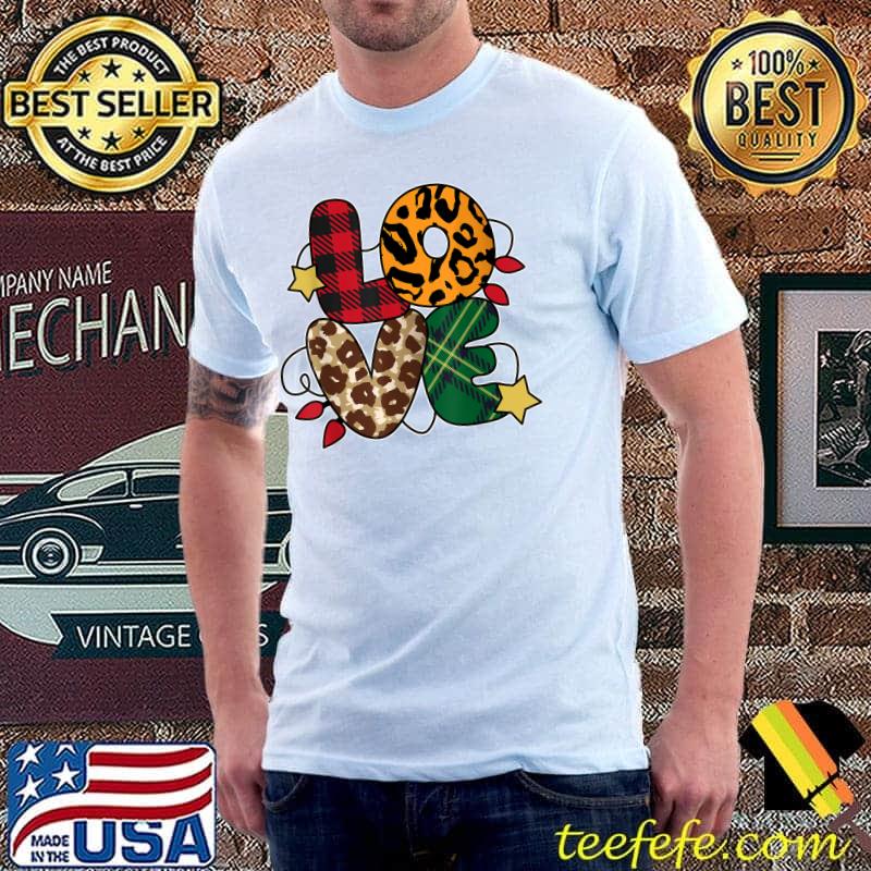 Funny Love Christmas Plaid Leopard Print Christmas Lights T-Shirt Unisex Funny Love Christmas Plaid Leopard Print Christmas Lights T-Shirt Unisex