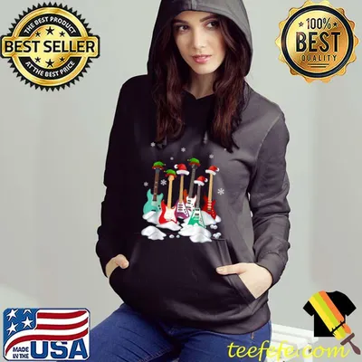 Guitar Santa Hat Christmas Tree Funny Music Loves Xmas T-Shirt