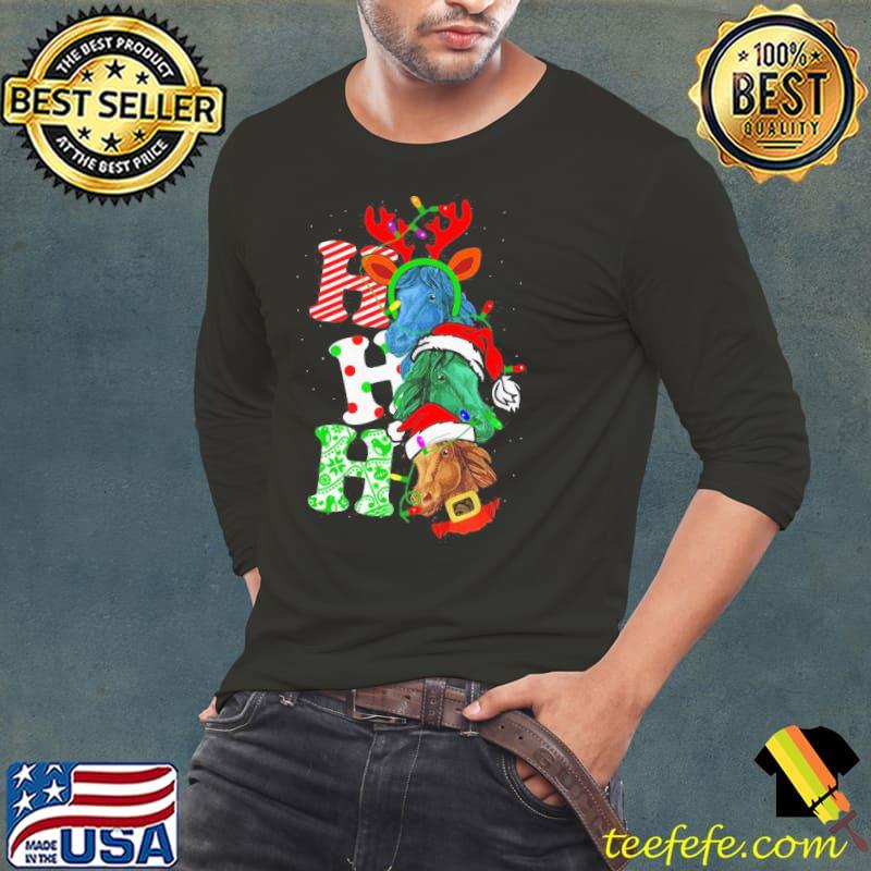 Hot Ho Ho Ho Horses Santa Elf Reindeer Merry Christmas Light Shirt Long Sleeve Tee Hot Ho Ho Ho Horses Santa Elf Reindeer Merry Christmas Light Shirt Long Sleeve Tee
