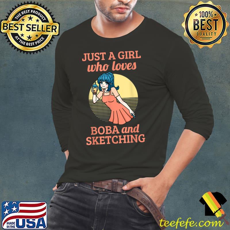 Kawaii Anime Girl Sketching Boba Bubble Tea Lover Anime Girl T-Shirt Long Sleeve Tee Kawaii Anime Girl Sketching Boba Bubble Tea Lover Anime Girl T-Shirt Long Sleeve Tee
