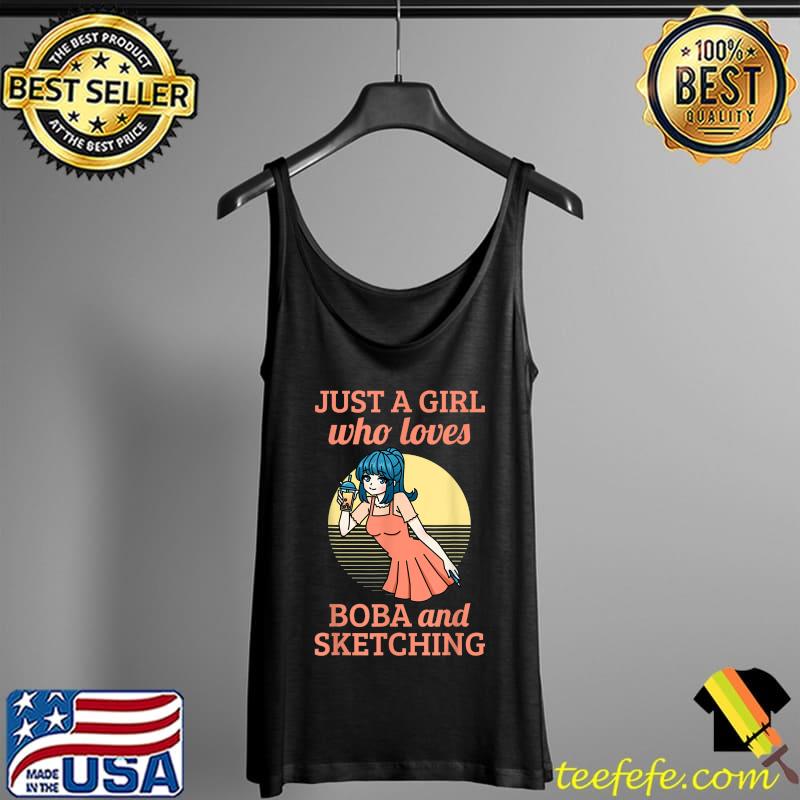 Kawaii Anime Girl Sketching Boba Bubble Tea Lover Anime Girl T-Shirt Tank Top Kawaii Anime Girl Sketching Boba Bubble Tea Lover Anime Girl T-Shirt Tank Top