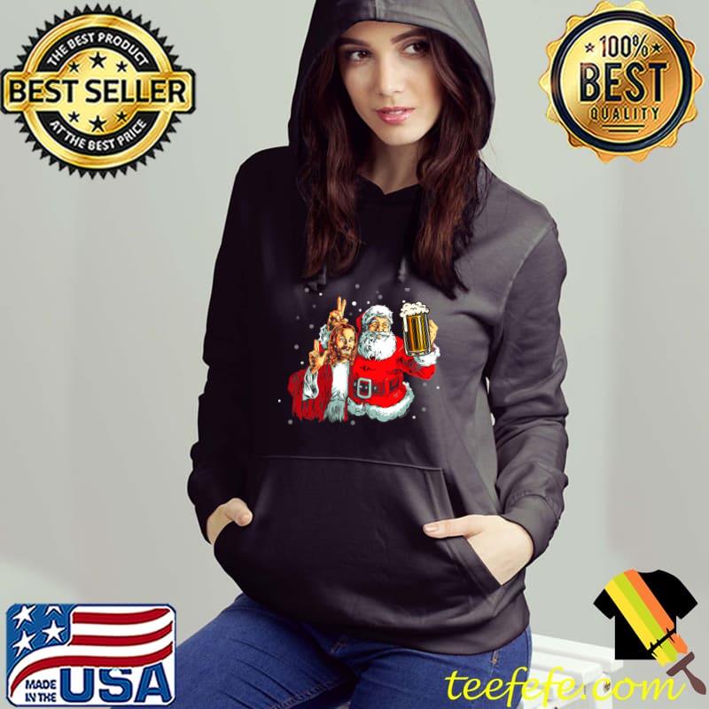 Nice Santa and Jesus Funny Christmas Beer Lover Drinking T-Shirt
