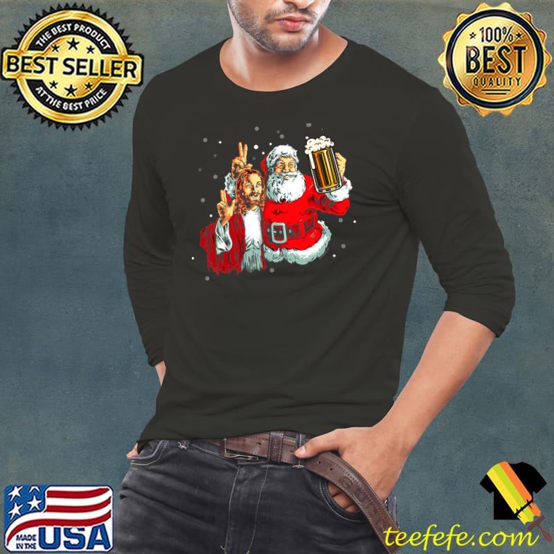 Nice Santa and Jesus Funny Christmas Beer Lover Drinking T-Shirt Long Sleeve Tee Nice Santa and Jesus Funny Christmas Beer Lover Drinking T-Shirt Long Sleeve Tee