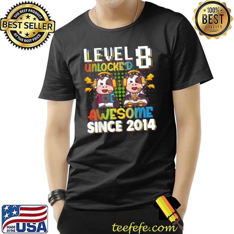 Official Level 8 Unlocked Cute Cow Gaming Video Game 8th Birthday Kid T-Shirt Unisex Official Level 8 Unlocked Cute Cow Gaming Video Game 8th Birthday Kid T-Shirt Unisex