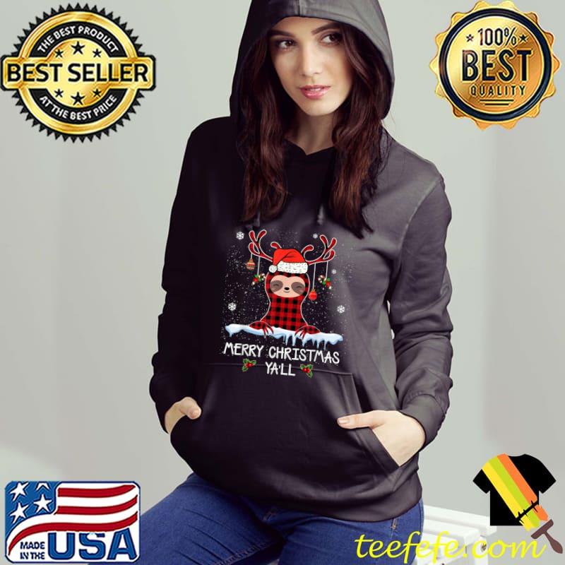 Official Red Plaid Santa Sloth Merry Christmas Ya'll T-Shirt Official Red Plaid Santa Sloth Merry Christmas Ya'll T-Shirt