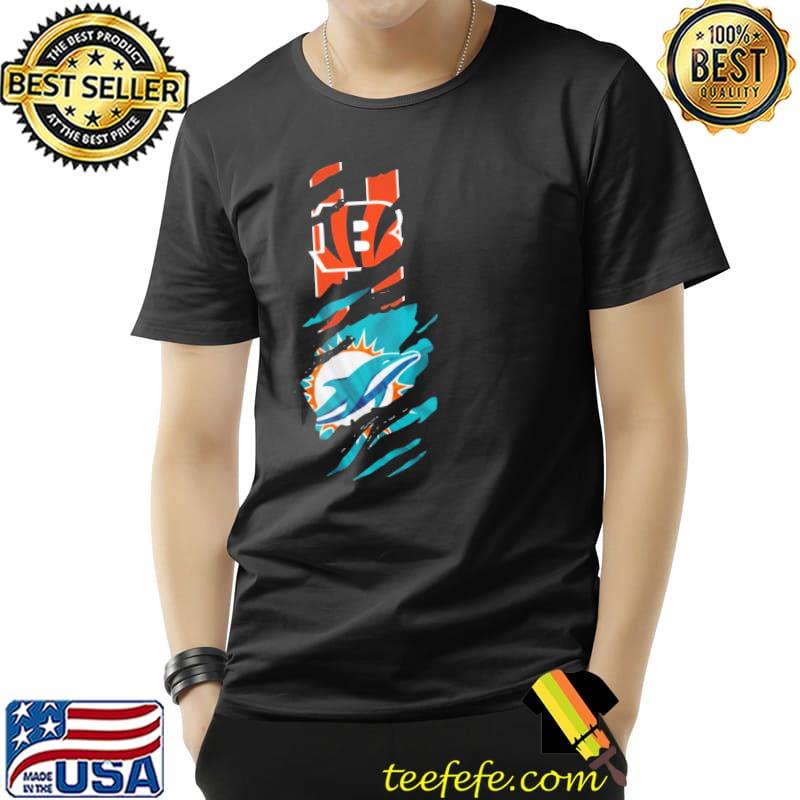 Original Bengals and Dolphins Ripped Double Fan Shirt Unisex Original Bengals and Dolphins Ripped Double Fan Shirt Unisex