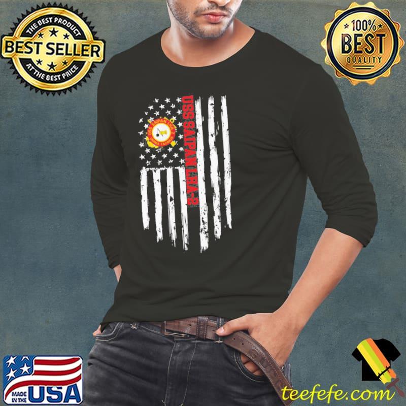 Original Uss Saipan LHA-2 American Flag Shirt Long Sleeve Tee Original Uss Saipan LHA-2 American Flag Shirt Long Sleeve Tee