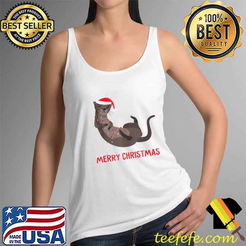 Premium Cute otter Christmas Tree Lights Xmas Holidays T- Tank Top Premium Cute otter Christmas Tree Lights Xmas Holidays T- Tank Top