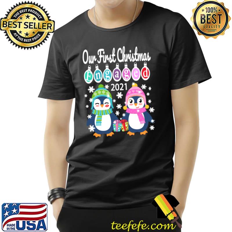 Premium Penguin Matching Couples Our First Christmas Engaged 2021 PJ T-Shirt Unisex Premium Penguin Matching Couples Our First Christmas Engaged 2021 PJ T-Shirt Unisex