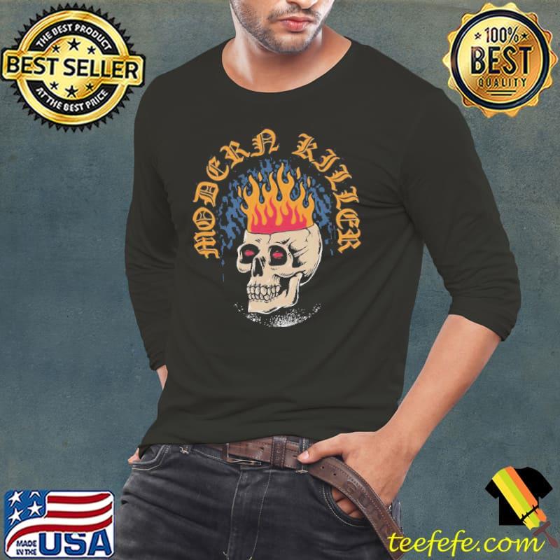 Skull Fire Modern Killer Hollow Flames Shirt Long Sleeve Tee Skull Fire Modern Killer Hollow Flames Shirt Long Sleeve Tee