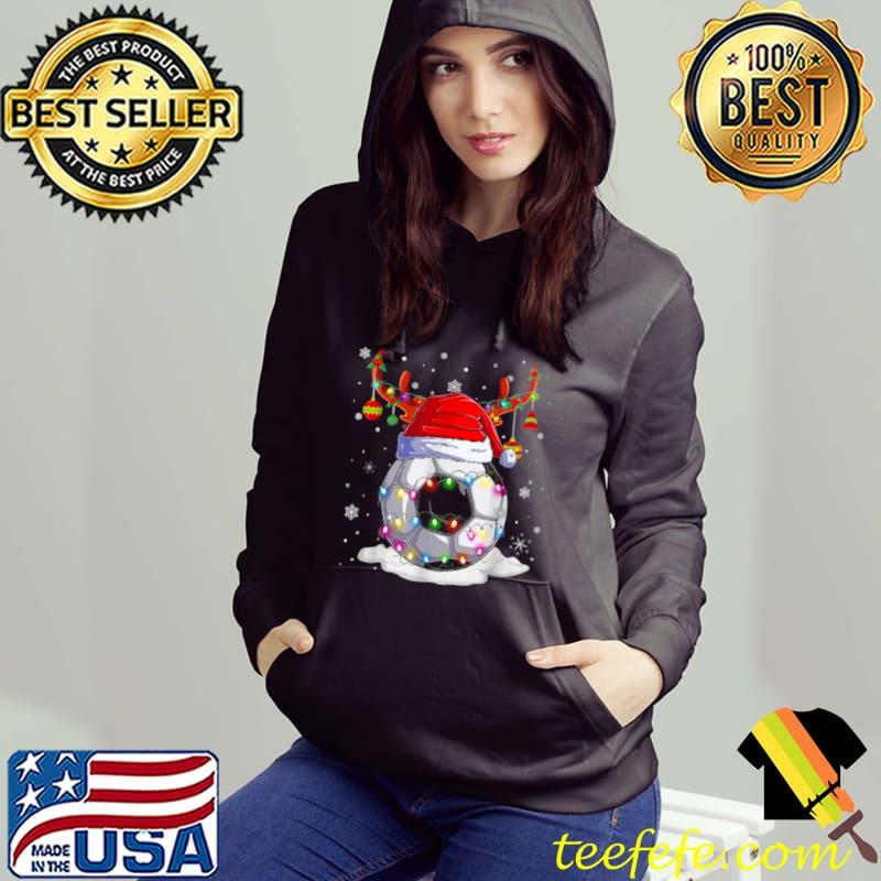 Soccer Ball Santa Hat Reindeer Christmas Lights Shirt