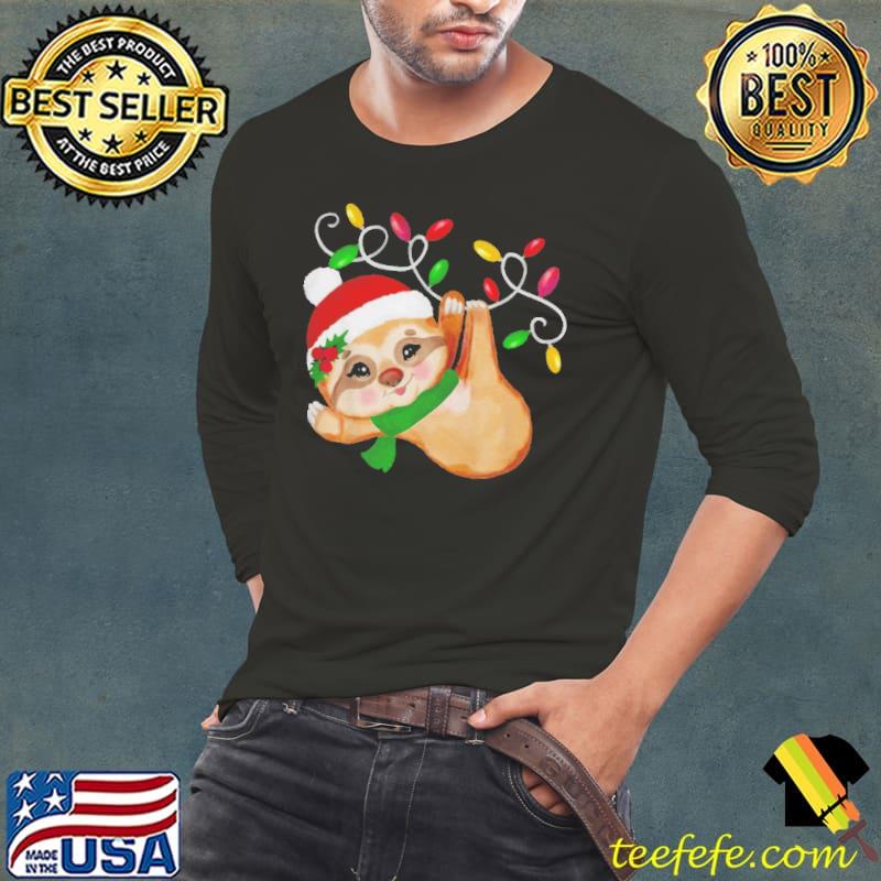 Top Children’s Cute Christmas Sloth Hanging on Christmas Lights Shirt Long Sleeve Tee Top Children’s Cute Christmas Sloth Hanging on Christmas Lights Shirt Long Sleeve Tee