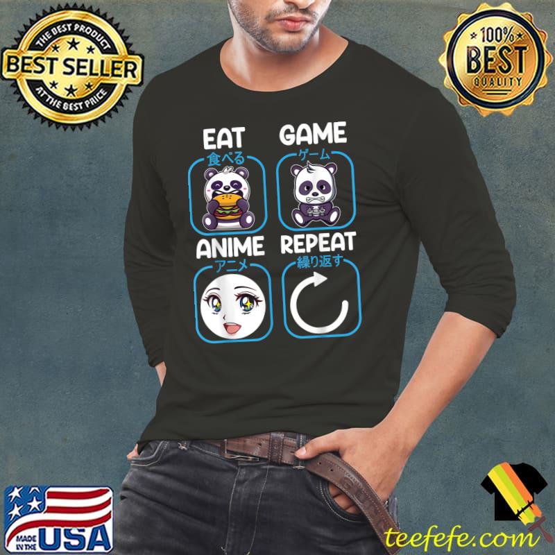 Top Eat Game Anime Repeat Shirts Kawaii Panda T-Shirt Long Sleeve Tee Top Eat Game Anime Repeat Shirts Kawaii Panda T-Shirt Long Sleeve Tee