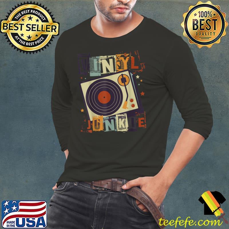 Top Retro Vinyl Junkie Graphic Record Player Vintage Style T-Shirt Long Sleeve Tee Top Retro Vinyl Junkie Graphic Record Player Vintage Style T-Shirt Long Sleeve Tee