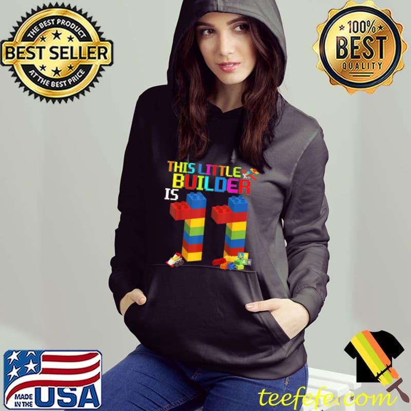 Top This Little Builder Is 11 Birthday Boy Building Blocks Brick T-Shirt