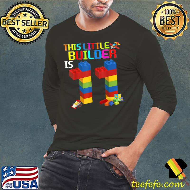 Top This Little Builder Is 11 Birthday Boy Building Blocks Brick T-Shirt Long Sleeve Tee Top This Little Builder Is 11 Birthday Boy Building Blocks Brick T-Shirt Long Sleeve Tee