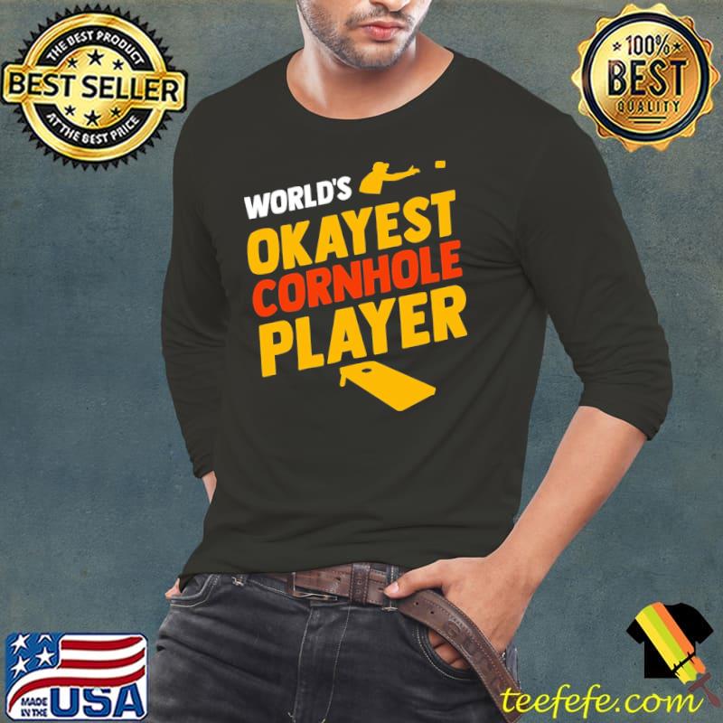 World's Okayest Cornhole Player Retro Shirt Long Sleeve Tee World's Okayest Cornhole Player Retro Shirt Long Sleeve Tee