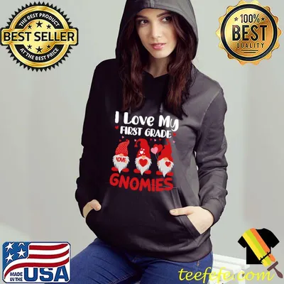 Awesome I Love My First Grade Gnomies Funny Valentine Hearts Teacher T-Shirt