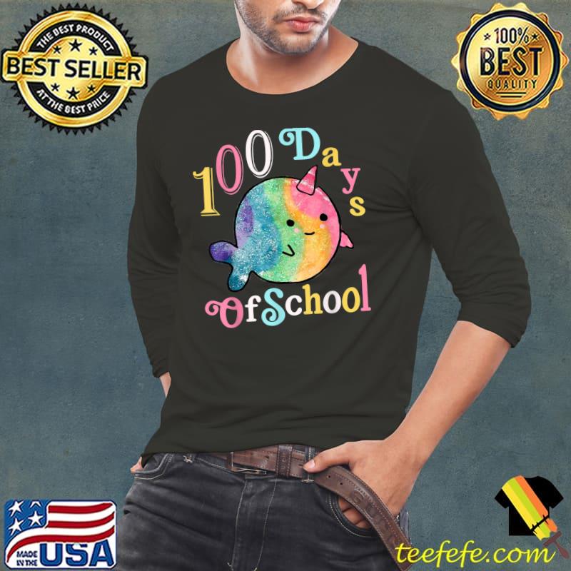 Funny Love Cute Narwhals Happy 100 Days Of School Sea Unicorn Fish T-Shirt Long Sleeve Tee Funny Love Cute Narwhals Happy 100 Days Of School Sea Unicorn Fish T-Shirt Long Sleeve Tee