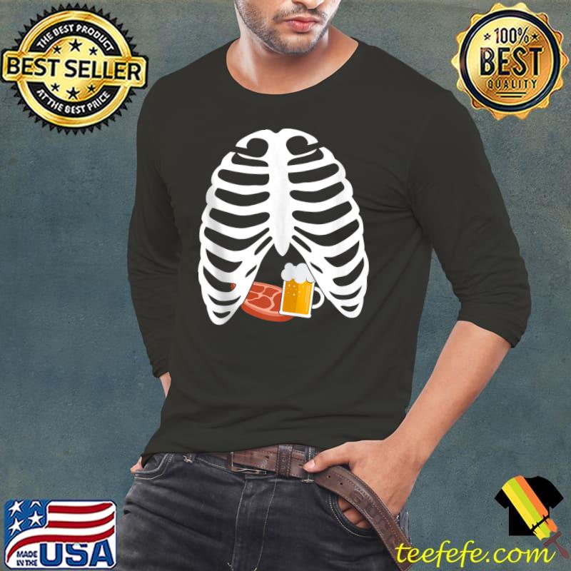 Halloween Funny Beer & Steak Costume Skeleton Rib Cage T- Long Sleeve Tee Halloween Funny Beer & Steak Costume Skeleton Rib Cage T- Long Sleeve Tee