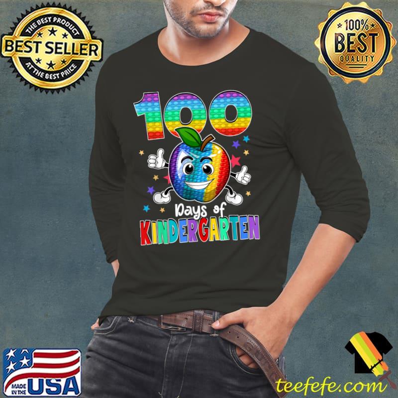 Nice 100 Days Of Kindergarten School Happy 100th Day Pop T-Shirt Long Sleeve Tee Nice 100 Days Of Kindergarten School Happy 100th Day Pop T-Shirt Long Sleeve Tee