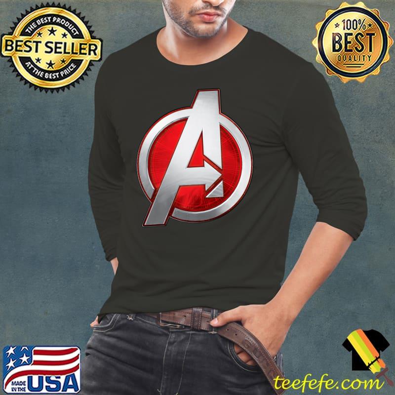 Nice Marvel Avengers Silver and Red Logo Premium T-Shirt Long Sleeve Tee Nice Marvel Avengers Silver and Red Logo Premium T-Shirt Long Sleeve Tee