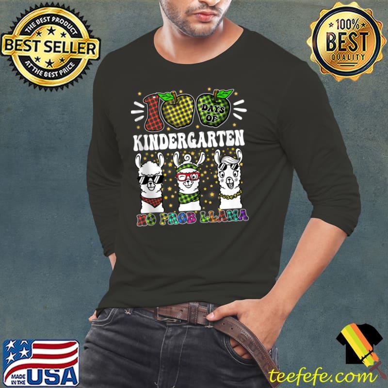 Official 100 Days Of Kindergarten No Probllama Happy 100th Day Llama T Shirt Long Sleeve Tee Official 100 Days Of Kindergarten No Probllama Happy 100th Day Llama T Shirt Long Sleeve Tee